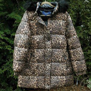 Rachel Rachel Roy Plus Leopard Midi Coat with Removable Hood NWT